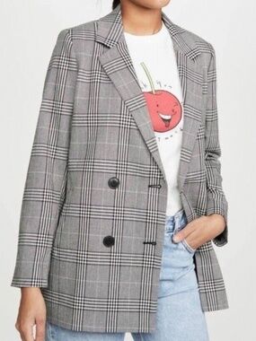 Madewell Caldwell Oversized Slouchy Blazer In Plaid XXS Style J8778 Gray Black